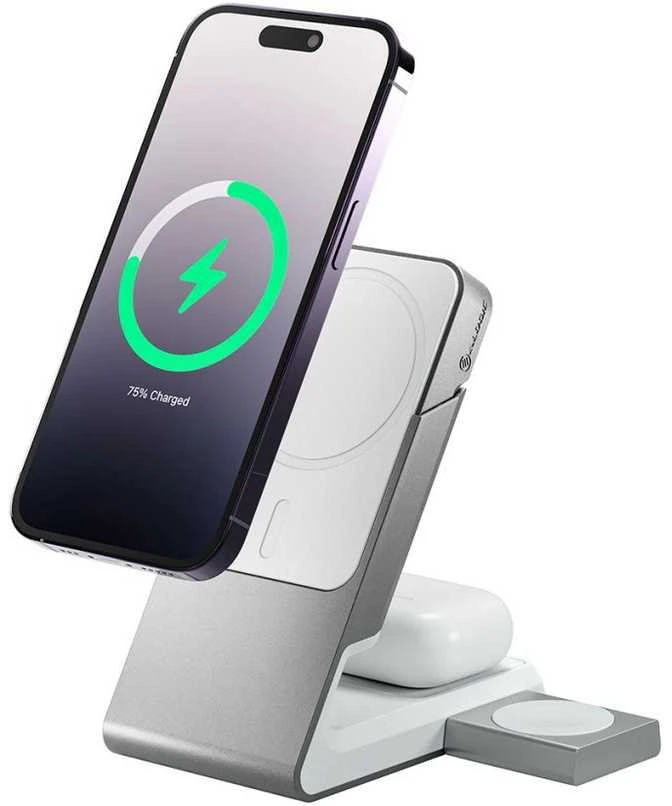 ALOGIC Matrix 3 viename magnetinis įkrovimo dokas su Apple Watch įkrovikliu – baltas