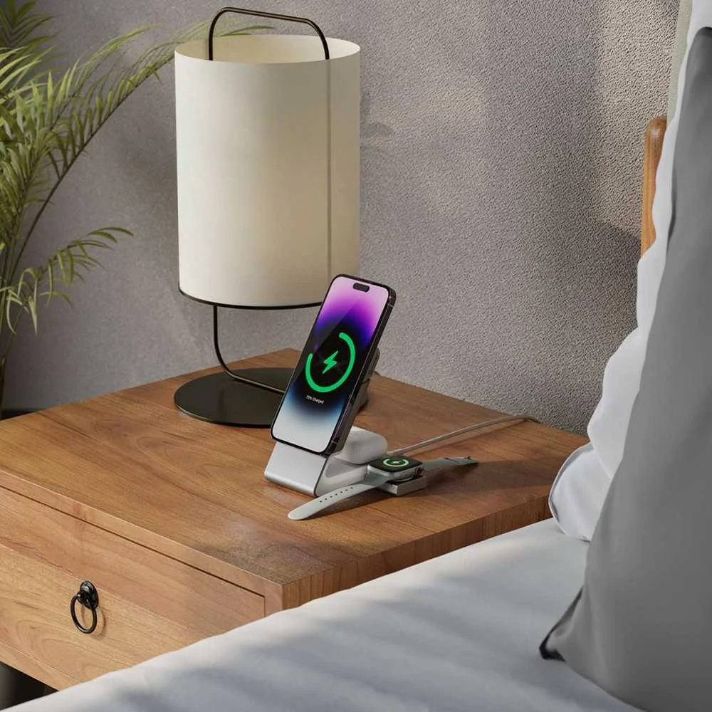 ALOGIC Matrix 3 viename magnetinis įkrovimo dokas su Apple Watch įkrovikliu – baltas