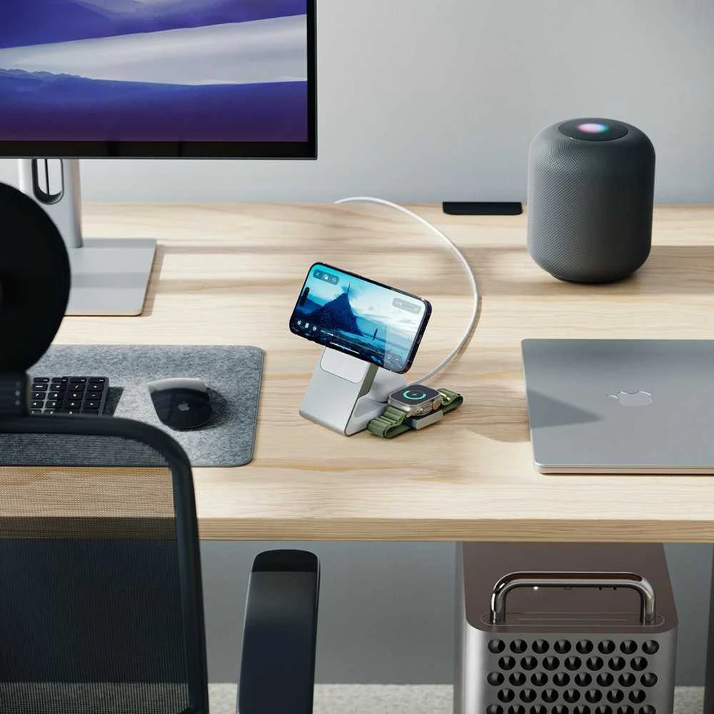 ALOGIC Matrix 3 viename magnetinis įkrovimo dokas su Apple Watch įkrovikliu – baltas