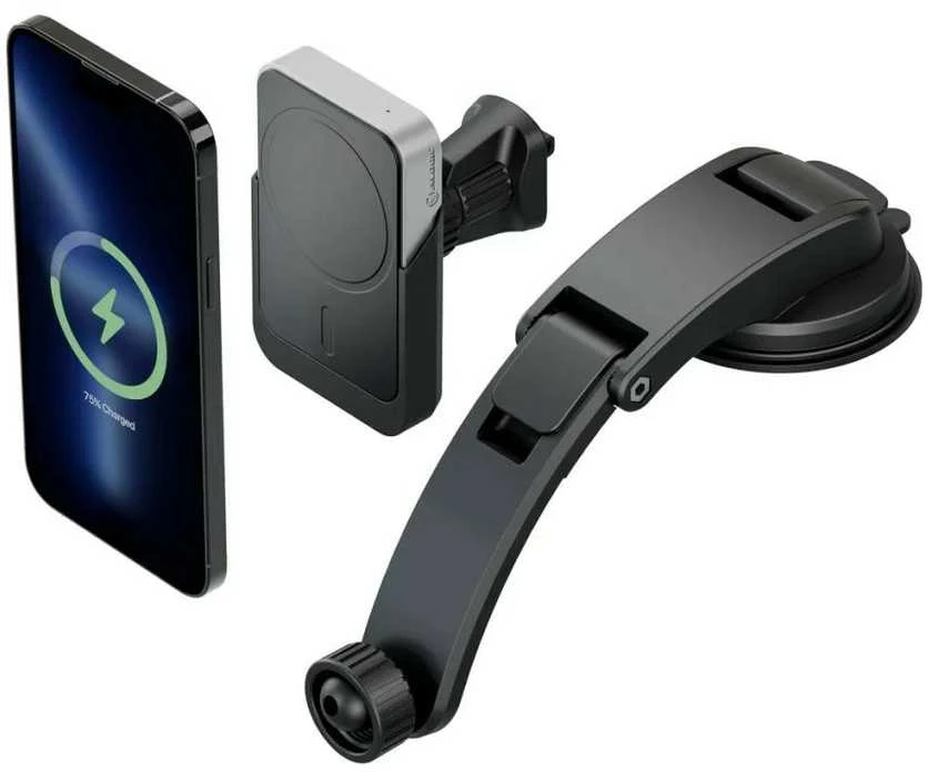 ALOGIC Matrix universalus magnetinis automobilinis įkroviklis su laikikliu ventiliacijos angoje ir prietaisų skydelyje - juodas