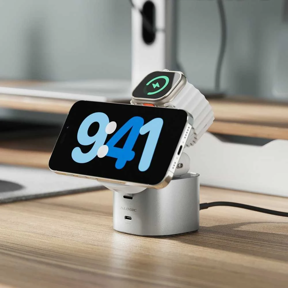 ALOGIC Powerpod 4in1 Qi2 belaidžio įkrovimo stovas - baltas