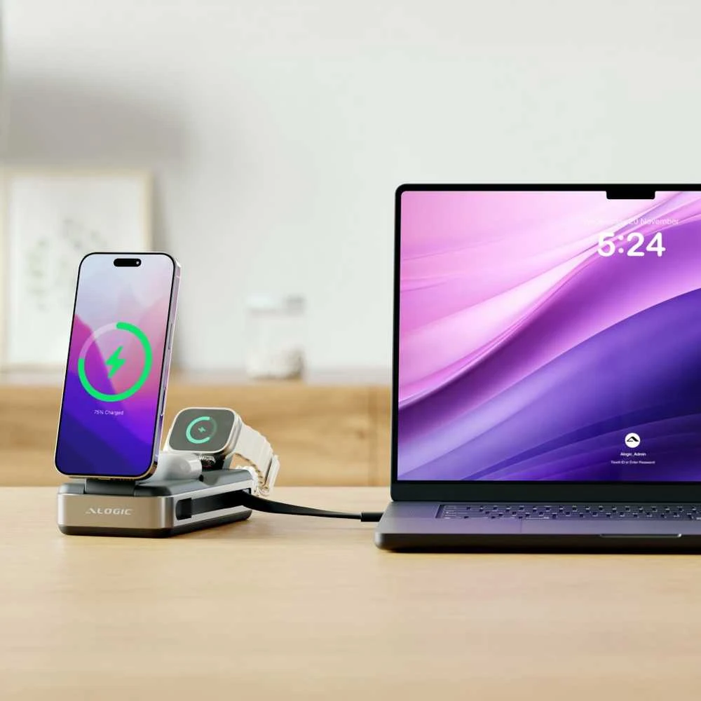 „Alogic Roam 6-in-1“ išorinė baterija, 21 000 mAh, su Qi2 + 100 W USB-C