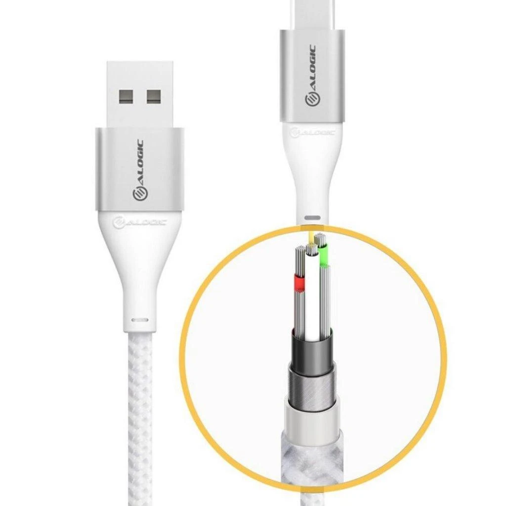 ALOGIC Ultra USB-A į USB-C laidas greitam įkrovimui ir duomenų perdavimui 3A/480Mbps 1,5m - Sidabrinis