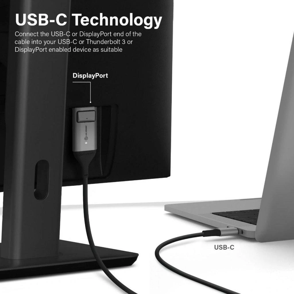 Kabelis USB Alogic USB-C - DisplayPort 2 m Juodas (ULCDP02-SGR)