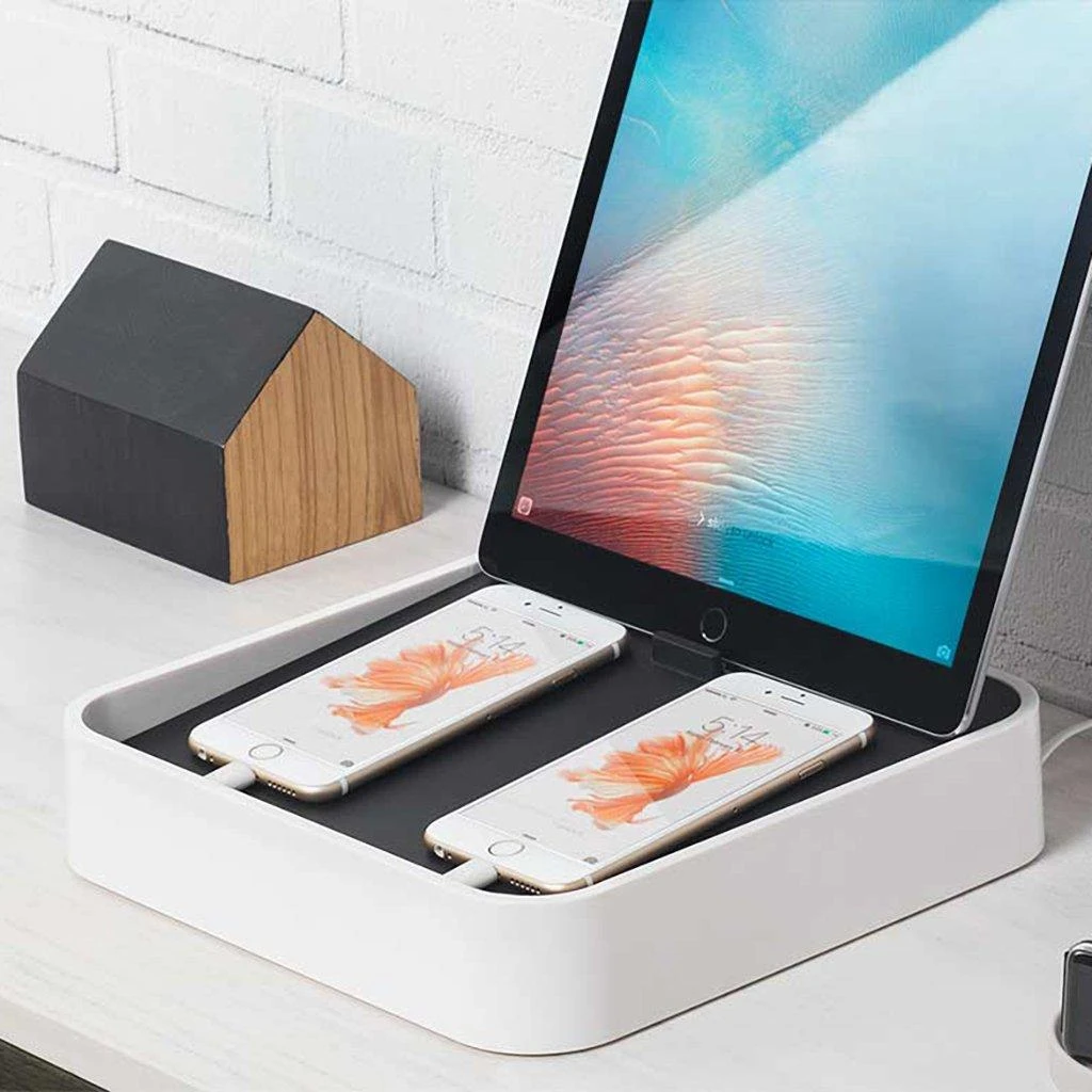 Bluelounge Sanctuary4 doko stotelė su USB įkroviklis 4 baltiems įrenginiams