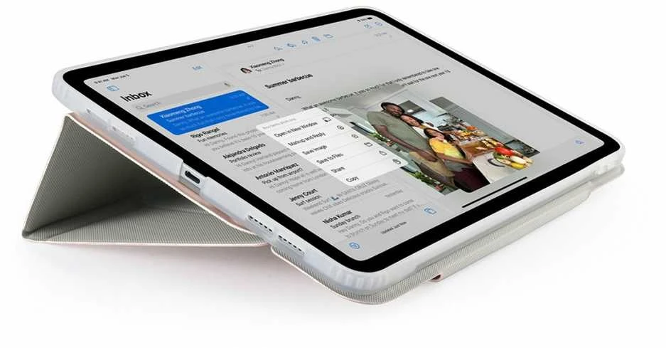 „Pipetto Origami No6“ dėklas su stovu, skirtas „iPad Air 11“ (2024) / „iPad Air 10.9“ (2022/2020) – metalinės rožinės spalvos
