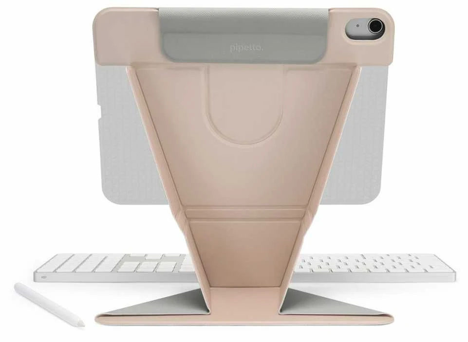 „Pipetto Origami No6“ dėklas su stovu, skirtas „iPad Air 11“ (2024) / „iPad Air 10.9“ (2022/2020) – metalinės rožinės spalvos