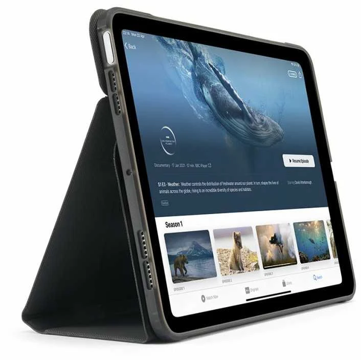 „Pipetto Origami No6“ dėklas su stovu, skirtas „iPad Air 11“ (2024) / „iPad Air 10.9“ (2022/2020) – juodas