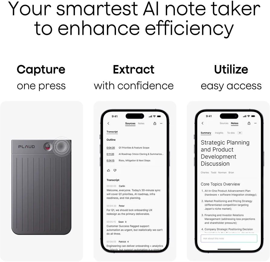 Plaud Note - Starlight | Dirbtinio Intelekto diktofonas su transkripcija
