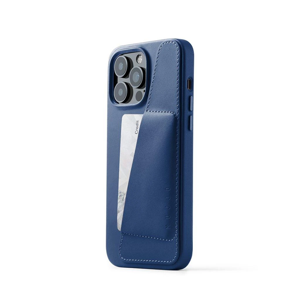 „Mujjo“ odinis piniginės dėklas, skirtas iPhone 14 Pro Max – „Monaco Mėlyna“.
