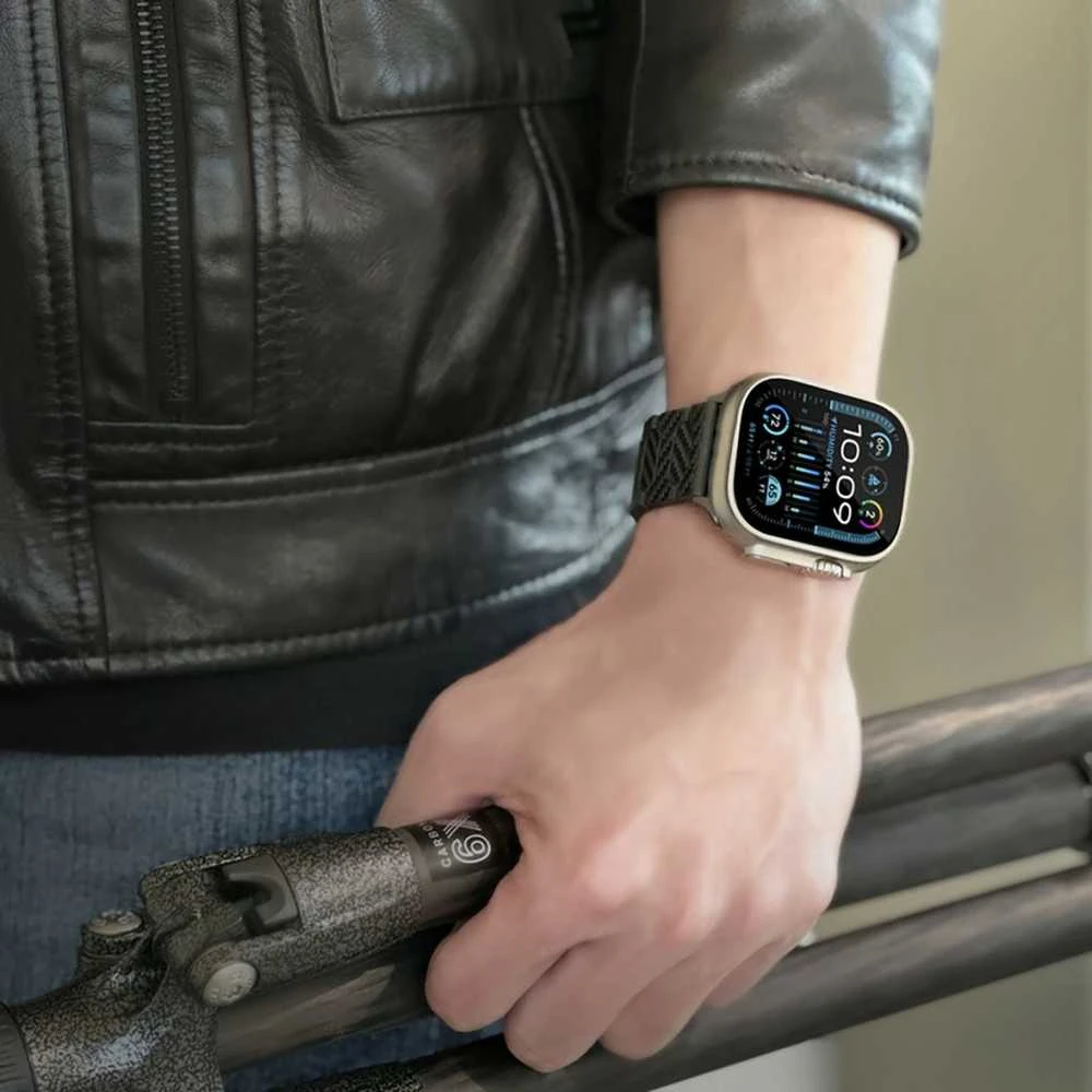 „Just Mobile“ anglies pluošto laikrodžio dirželis, skirtas „Apple Watch 42/44/45/49 mm“ – elegantiškas ir patvarus su moderniu magnetiniu užsegimu