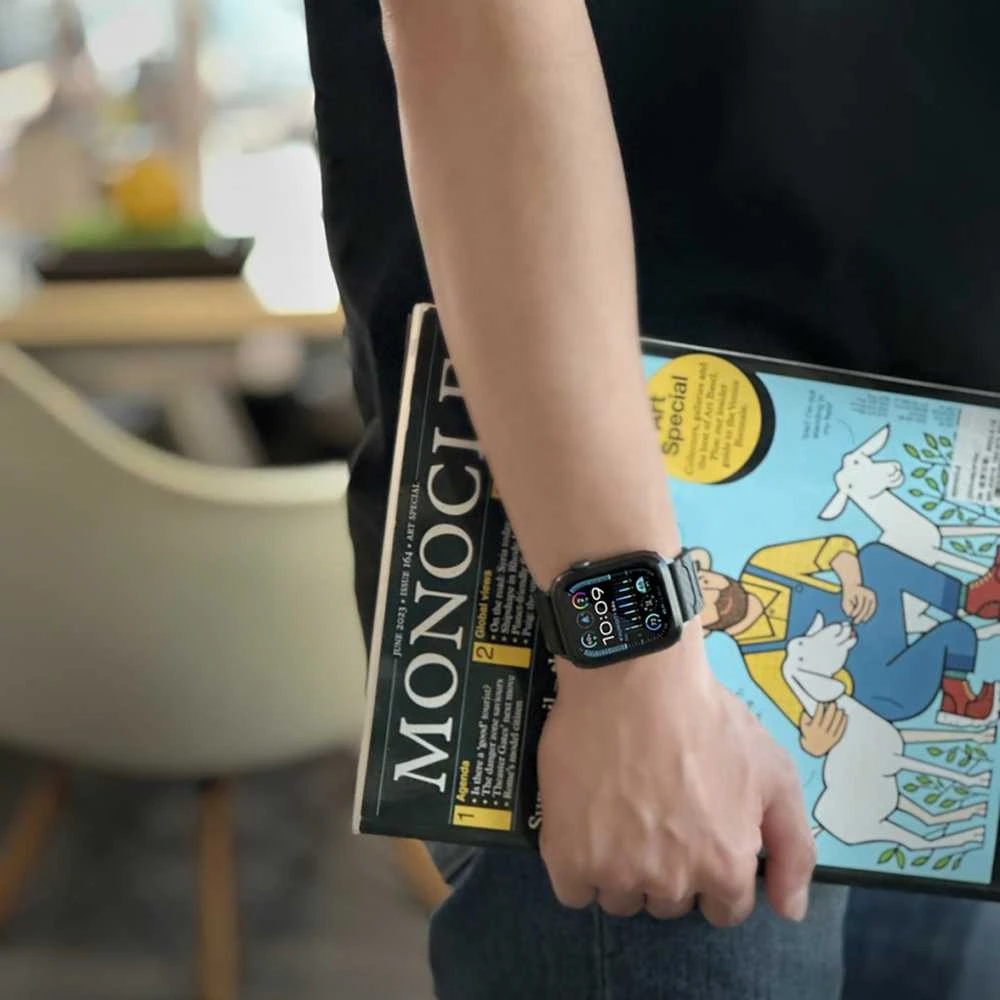 „Just Mobile“ anglies pluošto laikrodžio dirželis, skirtas „Apple Watch 42/44/45/49 mm“ – elegantiškas ir patvarus su moderniu magnetiniu užsegimu