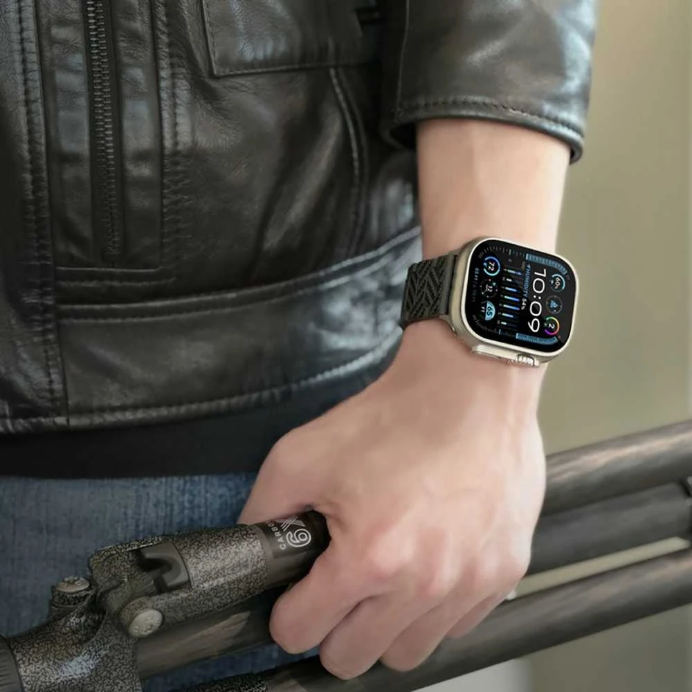 „Just Mobile“ anglies pluošto laikrodžio dirželis, skirtas „Apple Watch 42/44/45/49 mm“ – elegantiškas ir patvarus su moderniu magnetiniu užsegimu