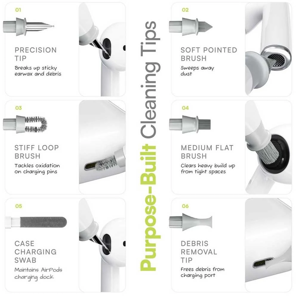 Valiklis „Class and Culture LLC KeyBudz AirCare 2.0 Premium Cleaning Kit“ – išsamus „AirPods“ ir „Lightning-USB-C“ prievadų rinkinys