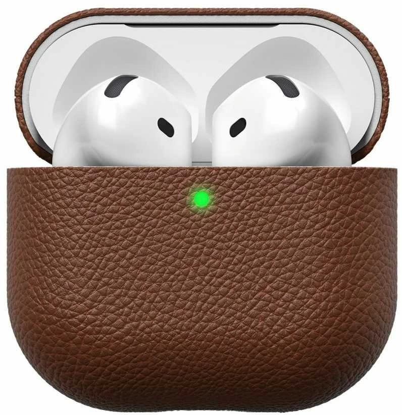 Rudas odinis AirPods 4 dėklas su matoma indikatoriaus lempute
