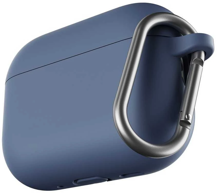 Kobalto mėlynas AirPods dėklas su metaliniu karabinu