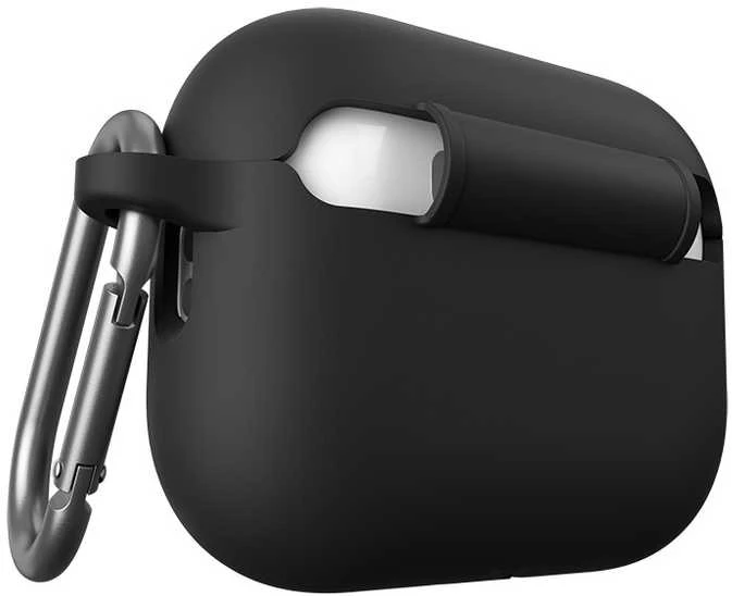 Juodas KeyBudz Elevate AirPods Pro dėklas su karabinu