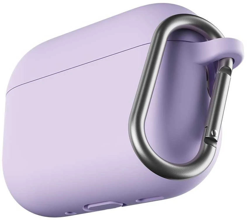 Šviesiai violetinis AirPods dėklas su karabinu
