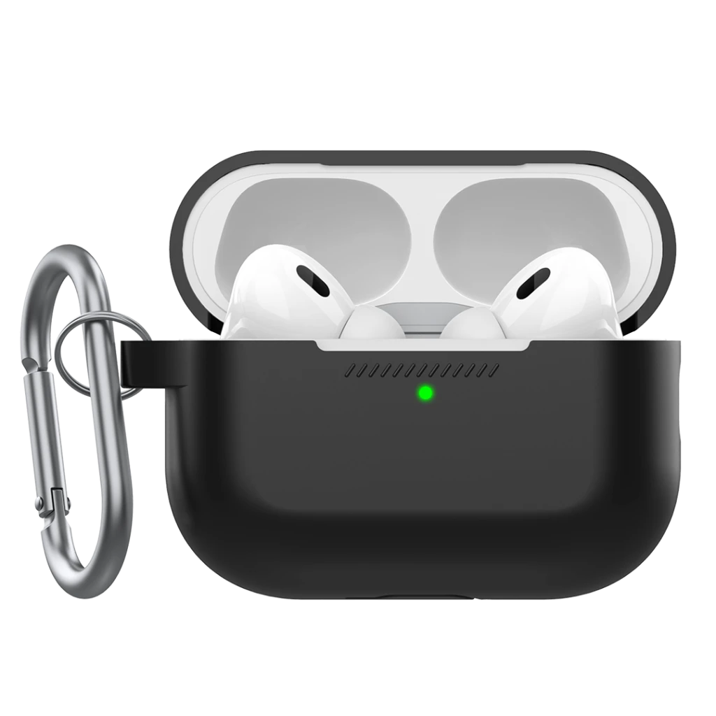 Juodas KeyBudz dėklas AirPods Pro 2 su karabinu