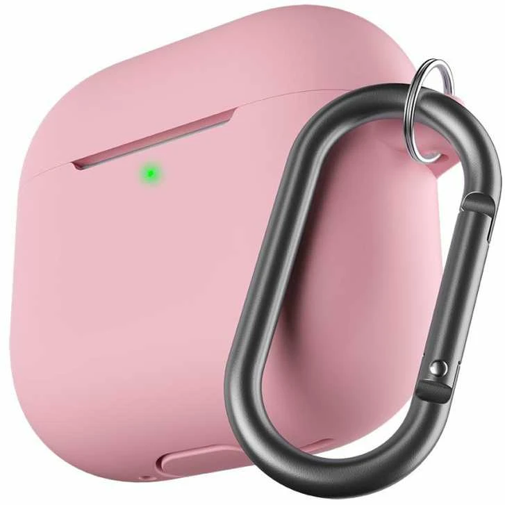 AirPods 4 silikoninis dėklas su karabinu rožinis
