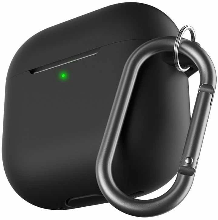 Juodas AirPods 4 dėklas su karabinu