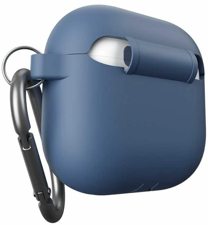 Mėlynas silikoninis dėklas AirPods 4 su karabinu