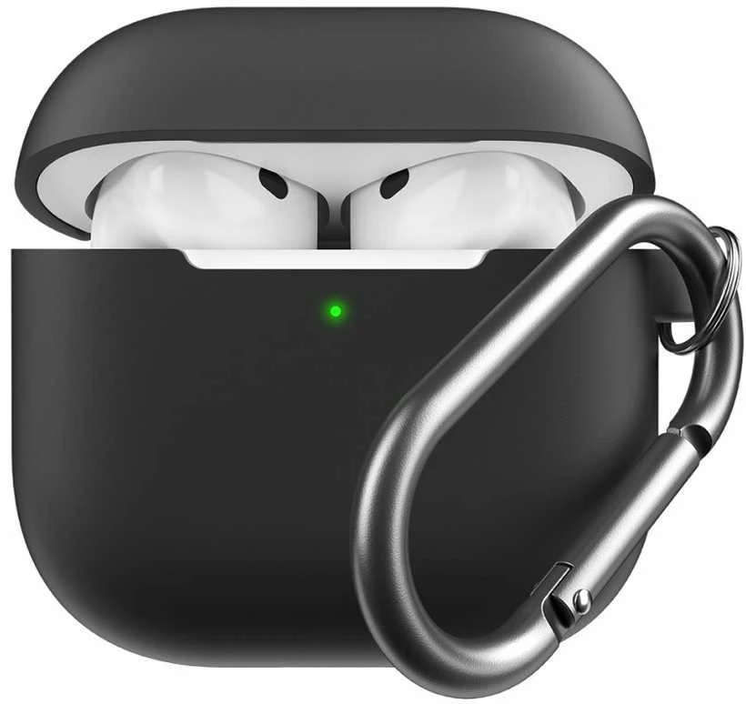KeyBudz Elevate Keychain – silikoninis apsauginis dėklas, skirtas 4 gen. AirPods (juodas).