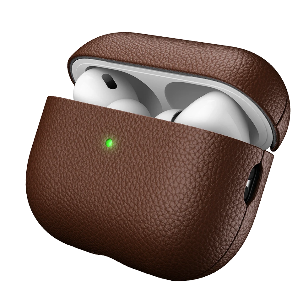 Rudas odinis AirPods Pro dėklas su ausinėmis