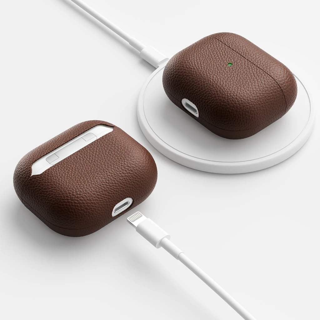 KeyBudz – PodSkinz Artisan Series odinis dėklas – rankų darbo odinis dėklas, skirtas jūsų Airpods 3 (spalva: Natural Ruda)