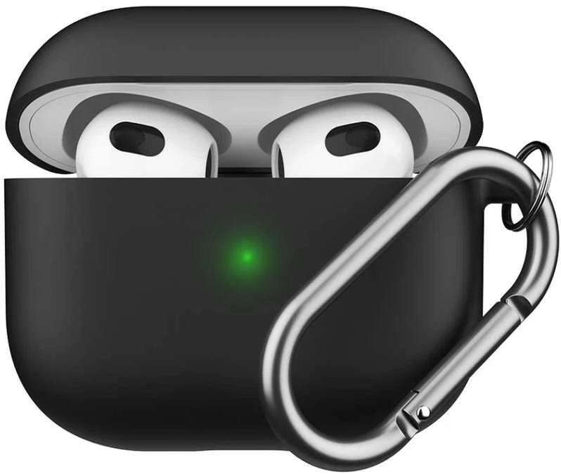 „KeyBudz“ – „PodSkinz HyBridShell“ serijos raktų pakabuko dėklas – aukščiausios kokybės kietas trijų sluoksnių dėklas jūsų „Airpods 3“ ausinėms (spalva: juoda)