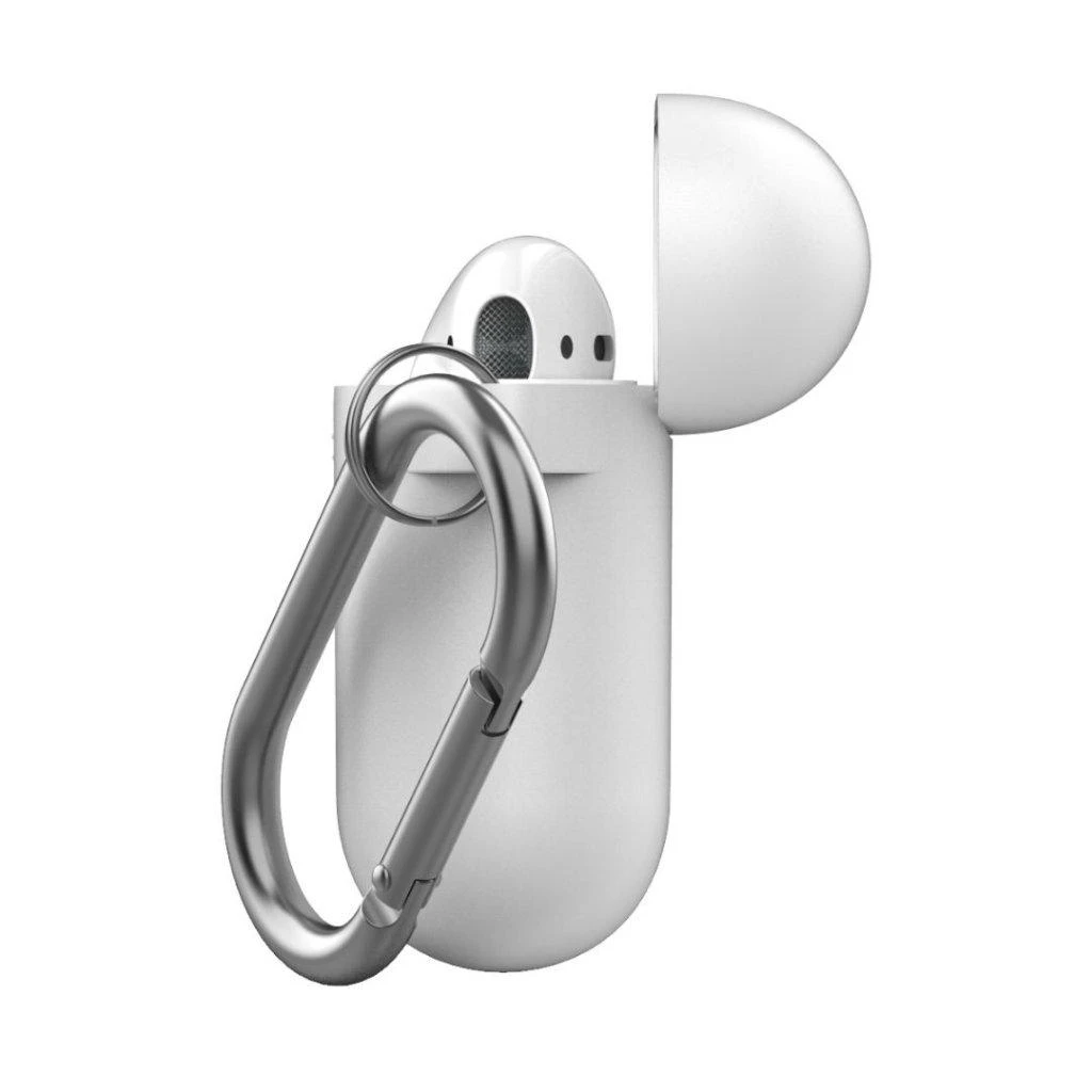 Pastelinis geltonas dėklas AirPods ausinėms su karabinu