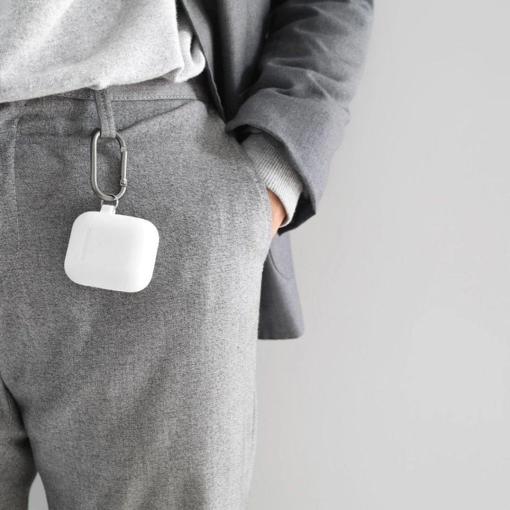 KeyBudz Elevate raktų pakabukas – AirPods 1/2 silikoninis apsauginis dėklas (baltas)