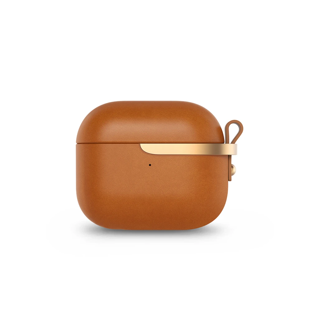 Šviesiai rudas Pebbo Luxe dėklas AirPods 3 su auksine detale