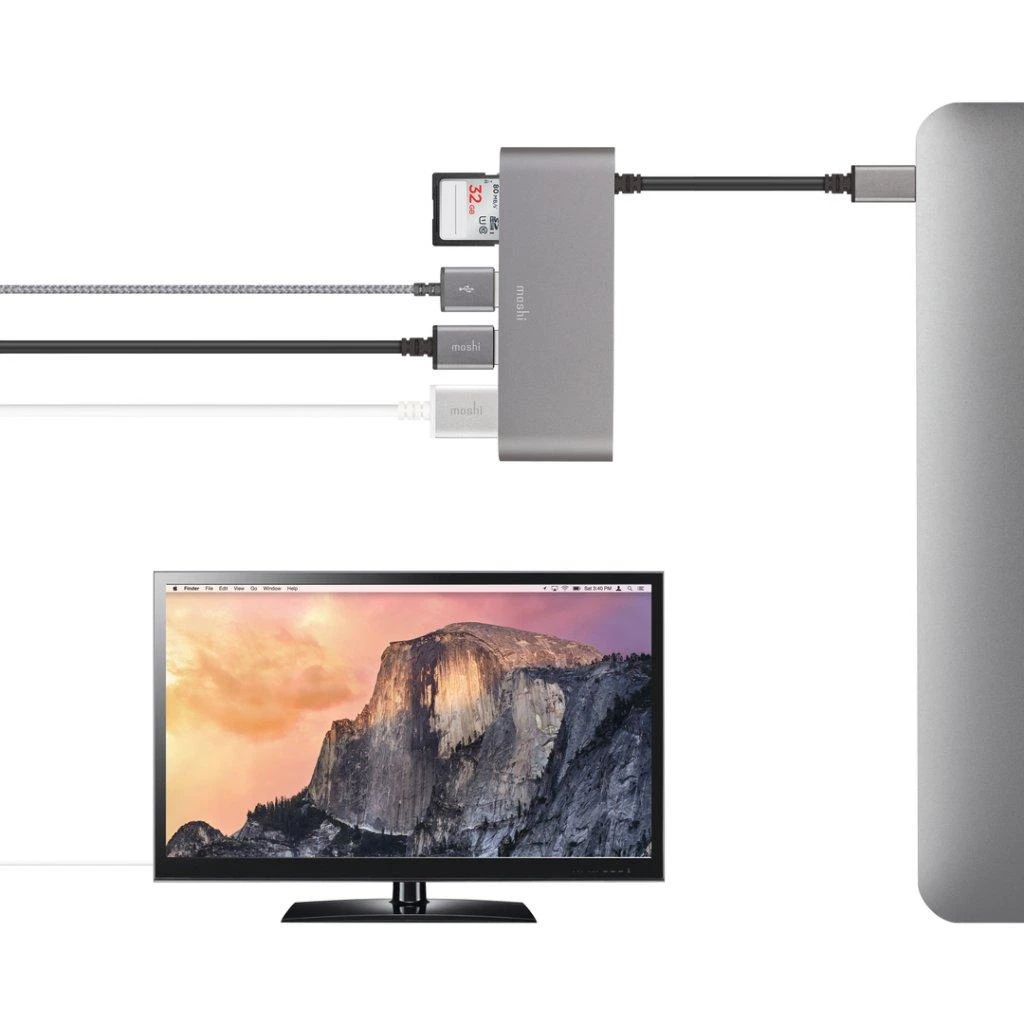Moshi USB-C daugialypės terpės adapteris, titano pilkas