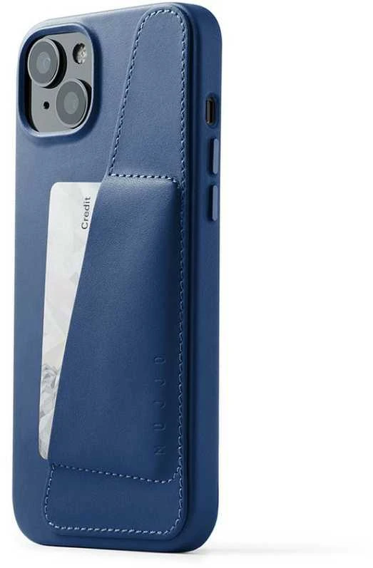„Mujjo“ odinis piniginės formos dėklas, skirtas „iPhone 15 Plus“ ir „14 Plus“ – „Monaco“ mėlynas