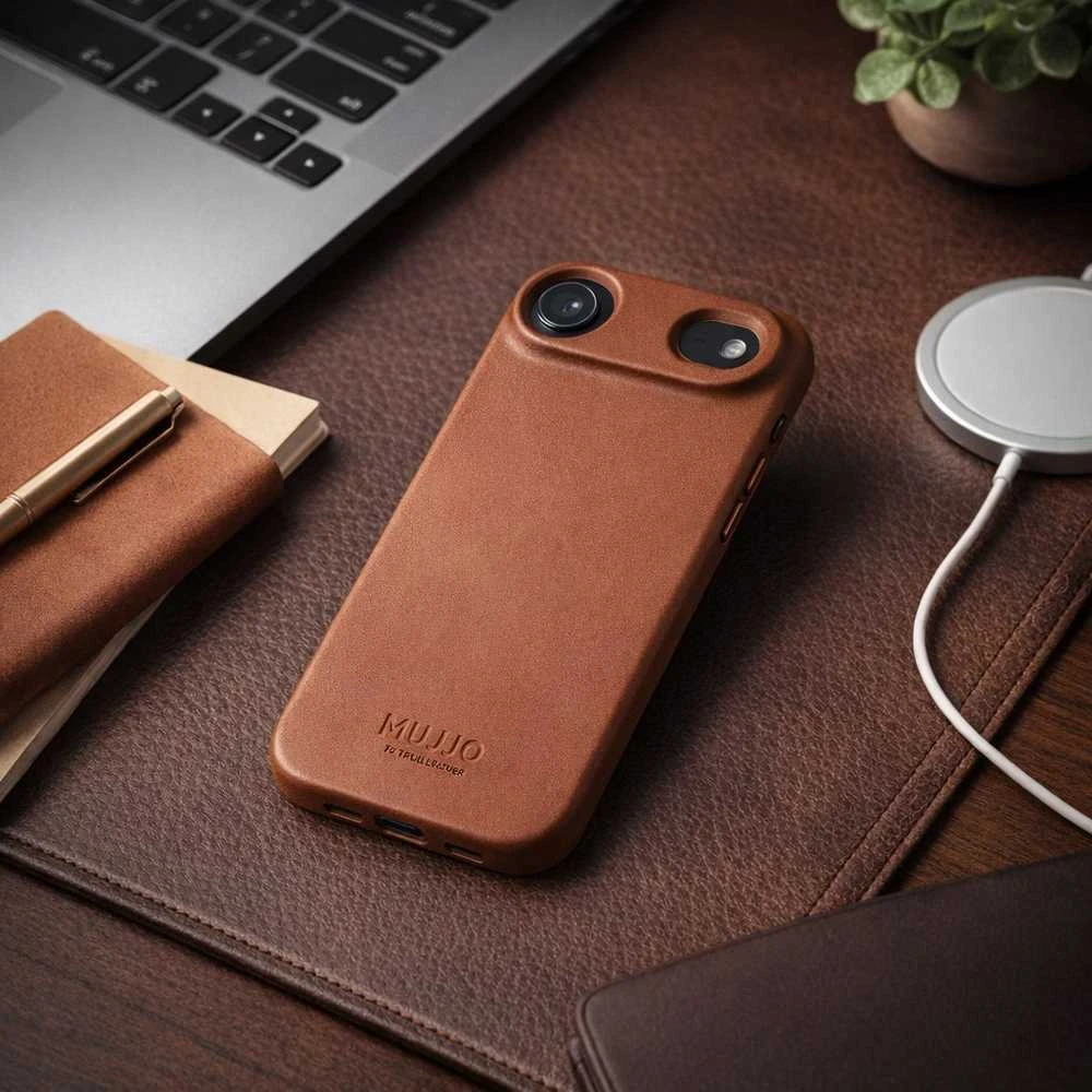 Mujjo Full Odinis dėklas for iPhone 17 Air - Tan