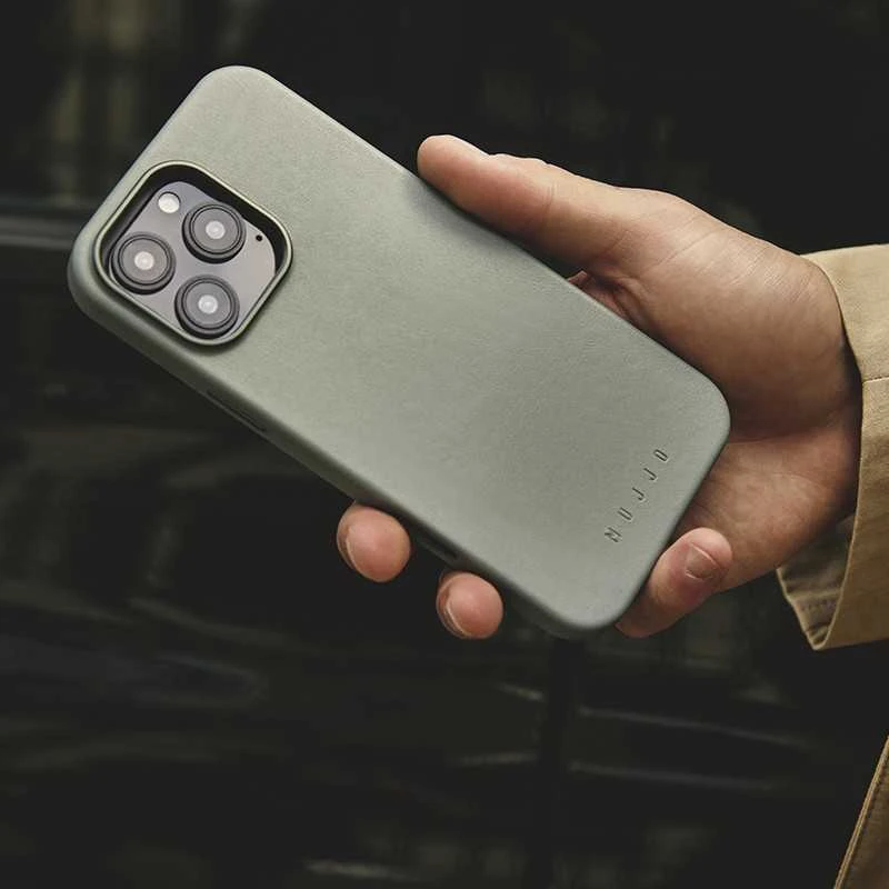 Mujjo Odinis dėklas for iPhone 16 Pro Max - Žalias smoke