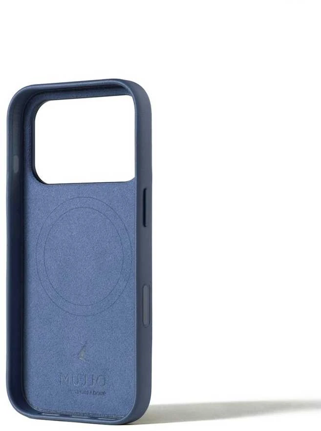 Mėlyna Mujjo Odinis dėklas - etui skórzane do iPhone 17 Pro kompatybilne su MagSafe (monaco mėlynas)