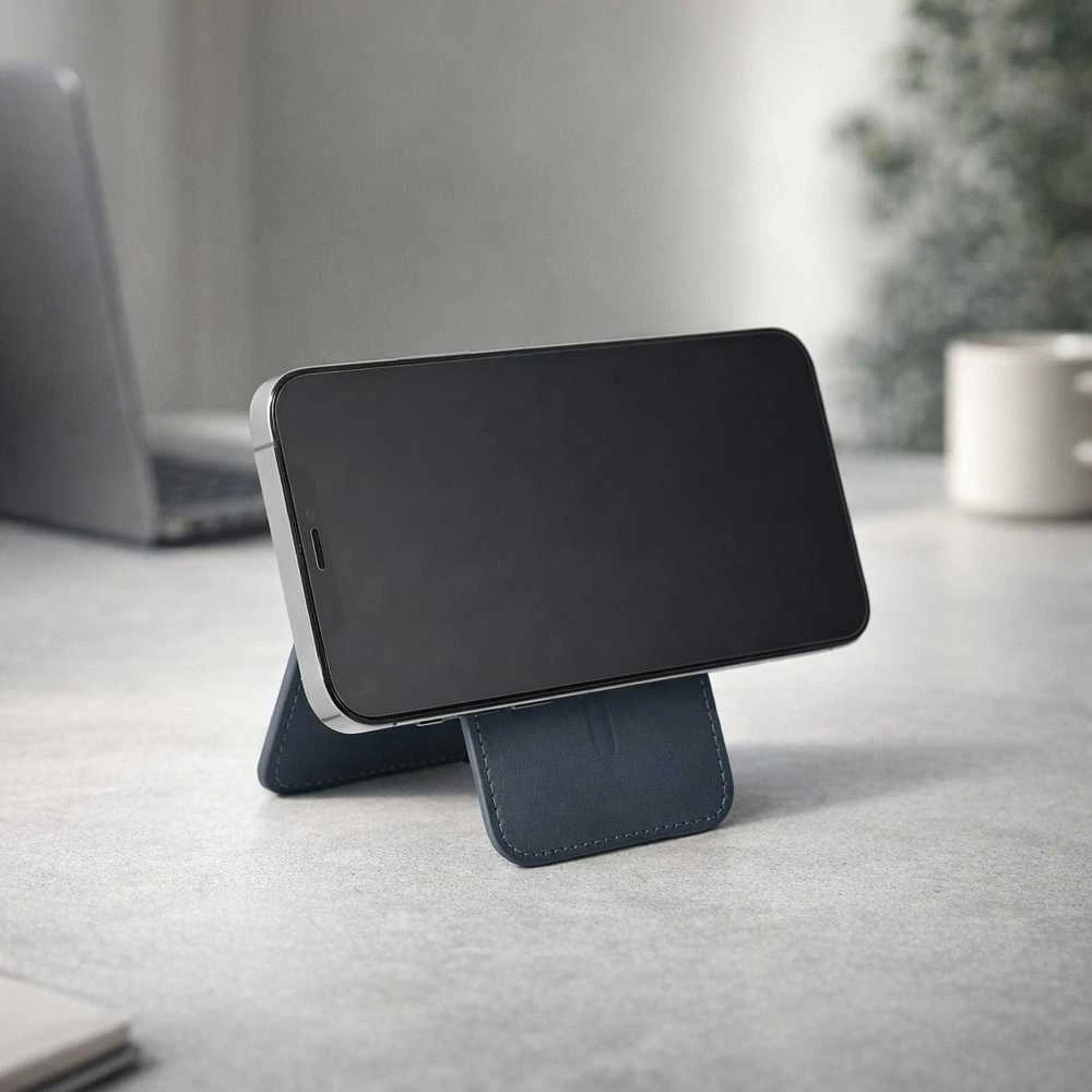 Dėklas „Mujjo Magsafe“ odinės piniginės stovas – bazaltas