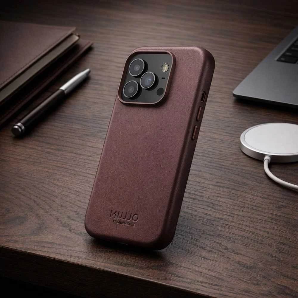 Mujjo Odinis dėklas - etui skórzane do iPhone 17 Pro kompatybilne su MagSafe (bronze red)
