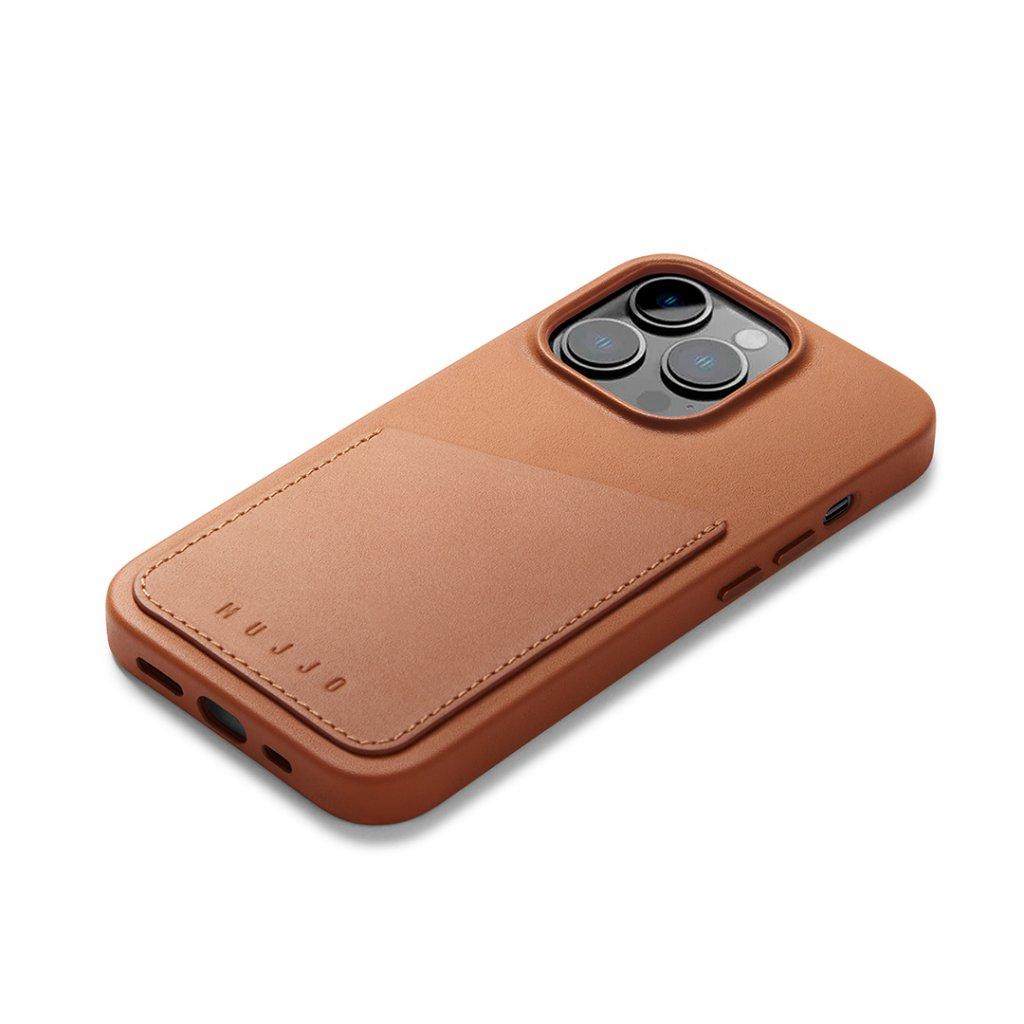„Mujjo“ odinis piniginės dėklas, skirtas „iPhone 14 Pro“ – rudas