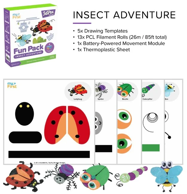 myFirst 3dPen Insect Adventure šablonų rinkinys su 3D figūrėlėmis