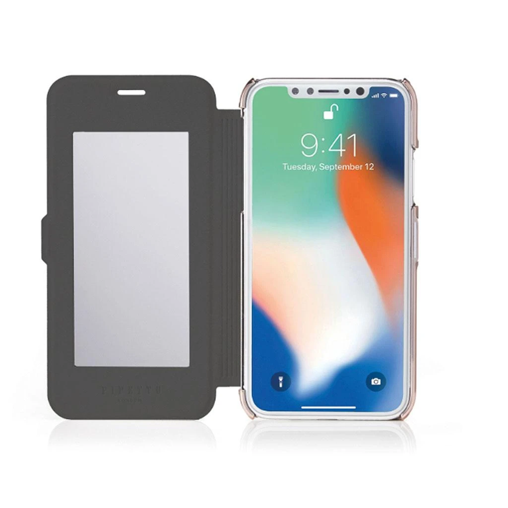 „Pipetto Slim“ piniginės formos veidrodinis dėklas, skirtas „iPhone XR“ – juodas/rožinio aukso spalvos