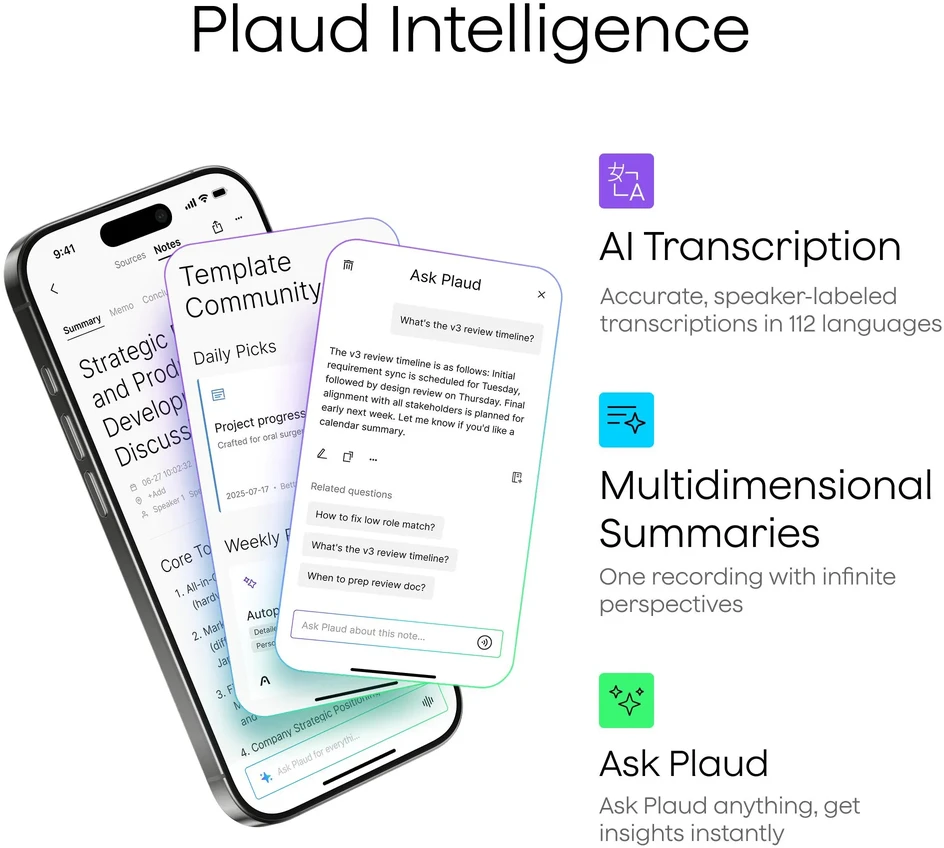 Plaud Note Pro - Silver | Dirbtinio Intelekto diktofonas su transkripcija