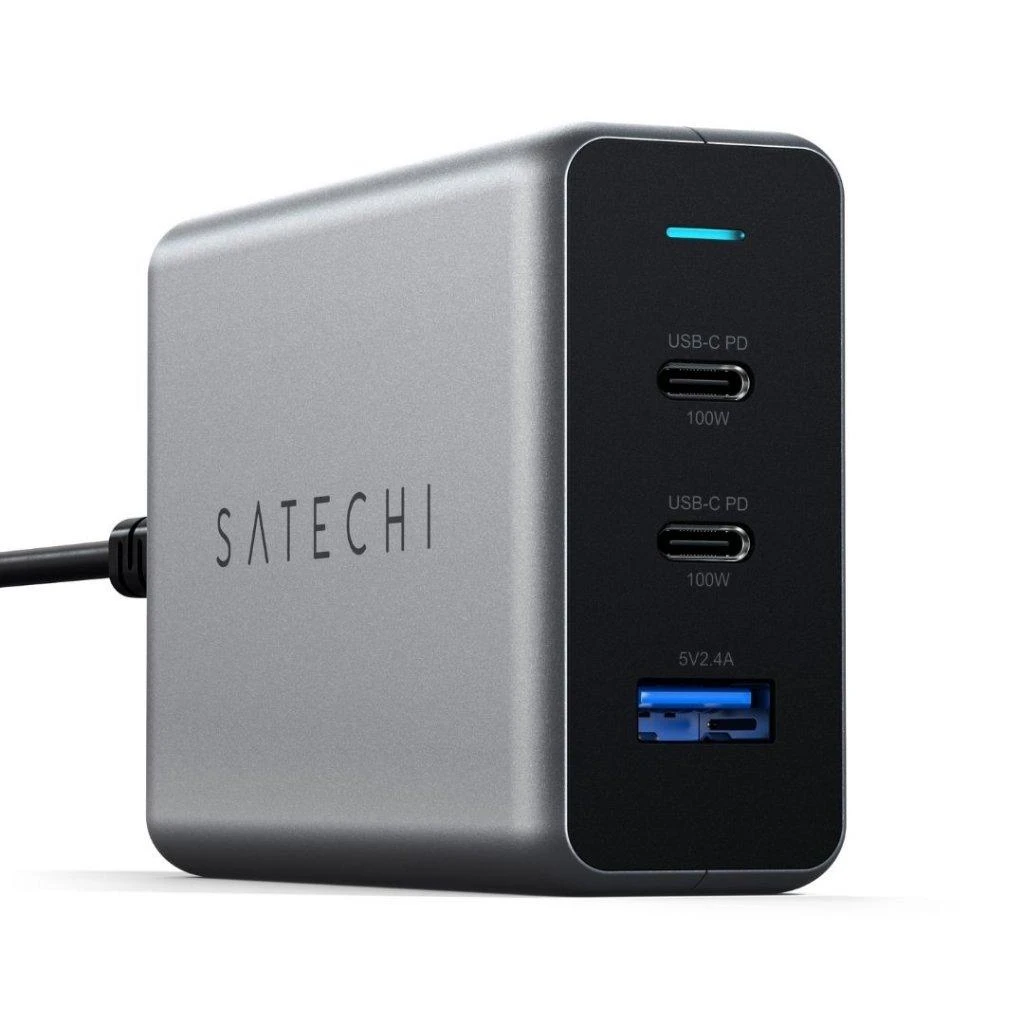 SATECHI 100W USB-C PD Compact Charger- EU ( x2 Type-C / x1 Type-A) (space pilka)