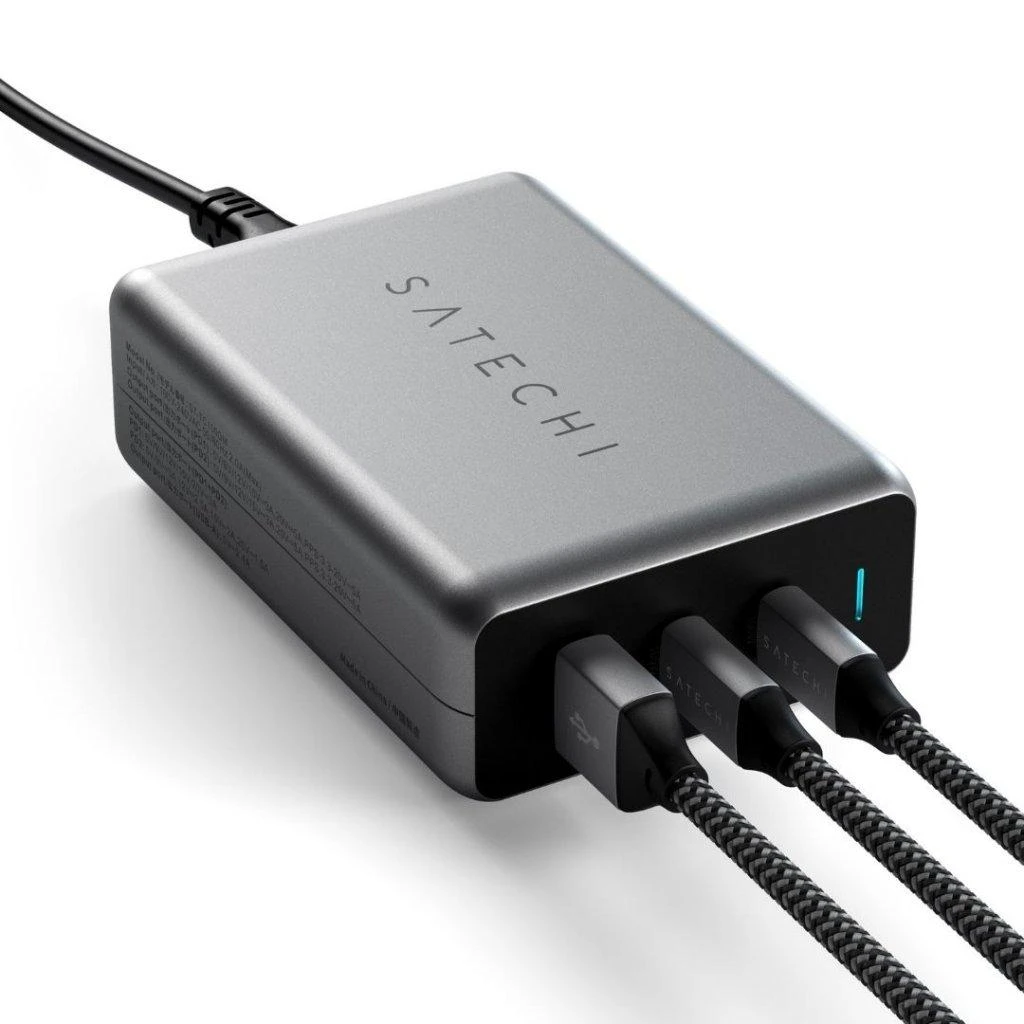 SATECHI 100W USB-C PD Compact Charger- EU ( x2 Type-C / x1 Type-A) (space pilka)