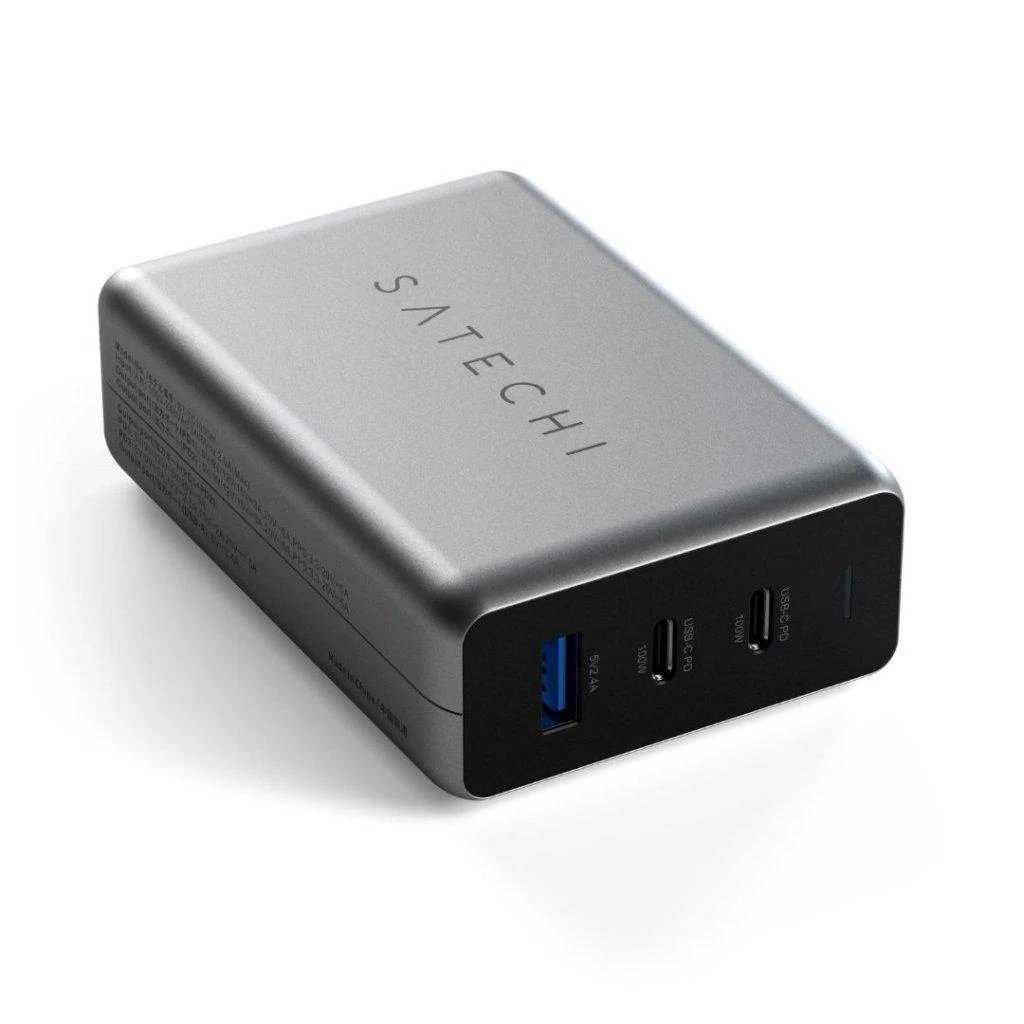 SATECHI 100W USB-C PD Compact Charger- EU ( x2 Type-C / x1 Type-A) (space pilka)