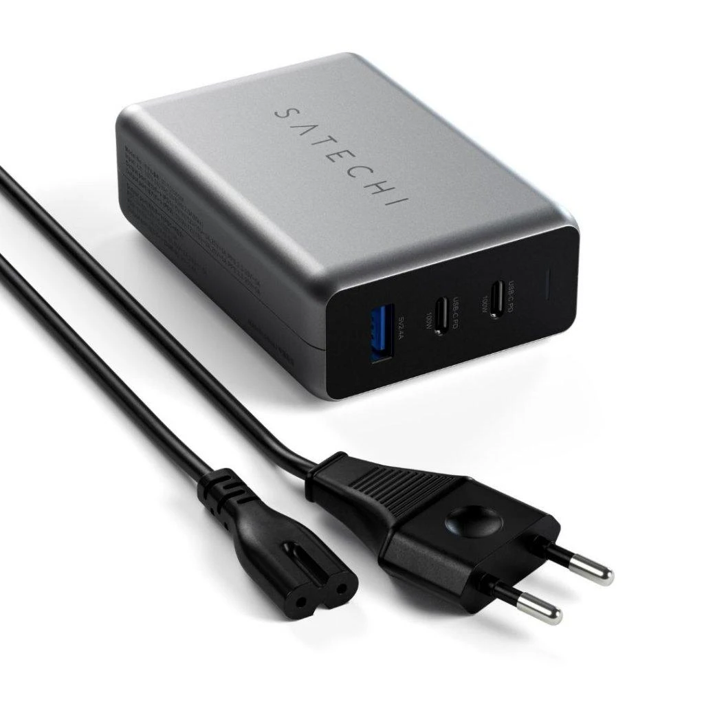 SATECHI 100W USB-C PD Compact Charger- EU ( x2 Type-C / x1 Type-A) (space pilka)