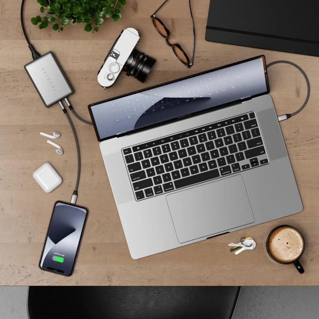 SATECHI 100W USB-C PD Compact Charger- EU ( x2 Type-C / x1 Type-A) (space pilka)