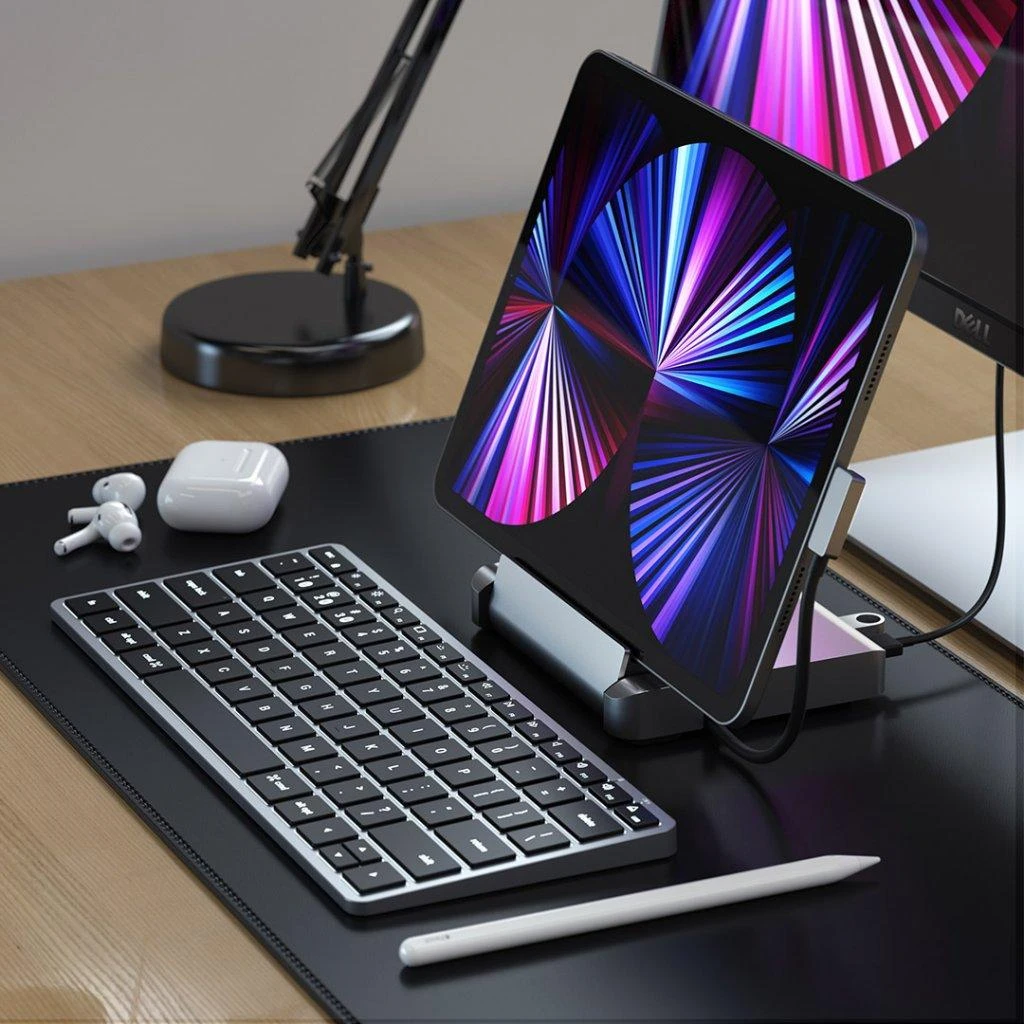 Jack „Satechi Aliuminio“, skirta „iPad Pro“ (USB-C, USB-A, 4K HDMI, mikro / SD kortelių skaitytuvas, lizdo prievadas) (tarpinis pilkas)